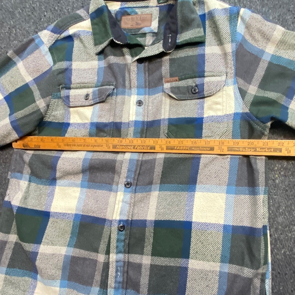 Orvis Flannel Shirt Sz M Mens Green Blue Plaid Gorpcore Outdoor Heavyweight Top - Picture 7 of 8